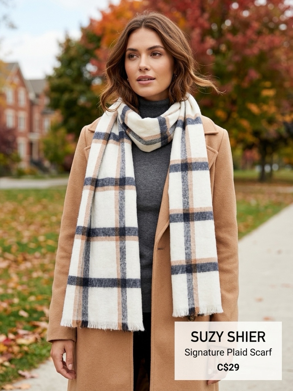Burberry Vibes Suzy Shier White Plaid Scarf Warm Tones OS
